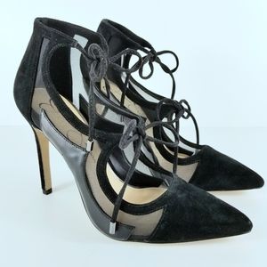 Sz 6 Jessica Simpson Suede Leather Mesh Tie Up Stiletto Heels NWT